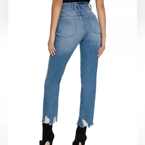 NWOT Good American Jagged Hem High Rise Straight Leg Jeans Blue641 Womens 2/26 - Picture 2 of 10